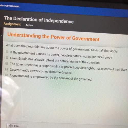 What does the preamble say about the power of government? select all that apply