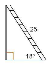 A25-foot long ladder is propped against a wall at an angle of 18° with the wall. which diagram corre