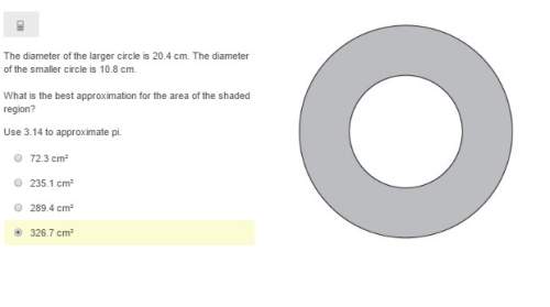 4) the diameter of the larger circle is 20.4 cm. the diameter of the smaller circle is 10.8 cm.