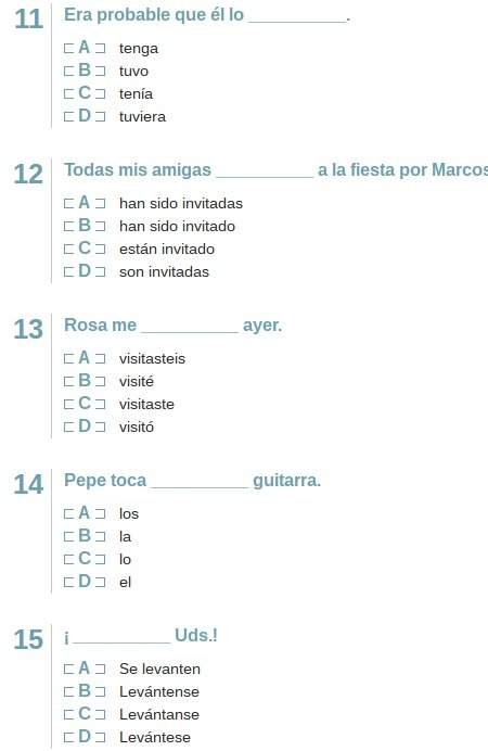Spanish test fill in the blanks