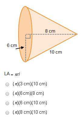 30 points answer ! which expression represents the lateral surface area of the cone?
