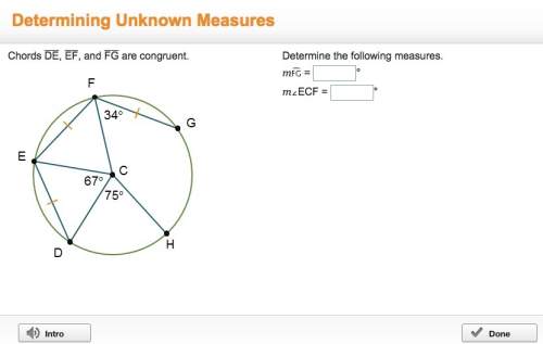 Chords de, ef, and fg are congruent. determine the following measures. mfg =