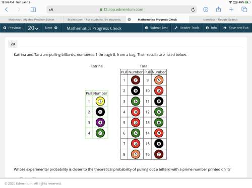 Katrina and tara are pulling billiards, numbered 1 through 8, from a bag. their results are listed b