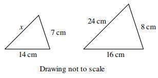 the two triangles below are similar.a. find x using the ra