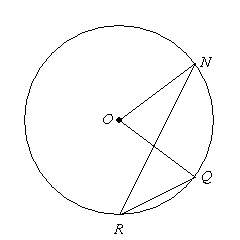In circle o, m∠r = 23. find m∠o. (the figure is not drawn to scale.)