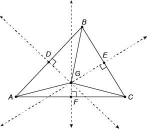Dg , eg , and fg are perpendicular bisectors of the sides of △abc . cf=8 centimeters and fg=6 centim