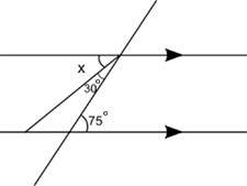 Apair of parallel lines is cut by a transversal, as shown below. what is the measure of