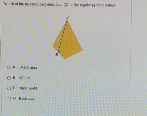 Which of the following best describes jk in the regular pyramid below a) lateral area b)