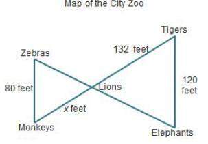 In the map below, the path from the zebras to the monkeys is parallel to the path from the tigers to