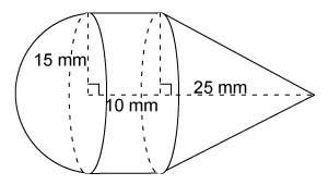 The figure is made up of a hemisphere, a cylinder, and a cone. what is the volume of thi