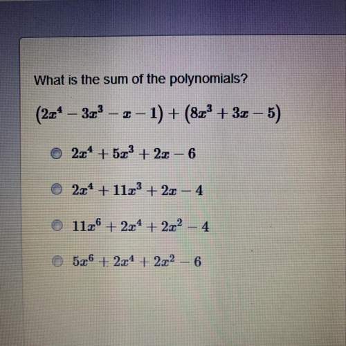 What is the sum of the polynomials (2x^4 - 3x^3 - x - 1) + (8x^3 + 3x -5) i
