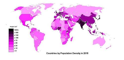 This map shows the population density for different regions of the world. if this trend continues, w
