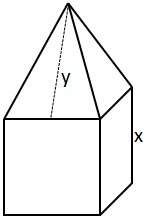(10 ) a square pyramid is attached to the top of a cube as shown below. if x = 10 inches