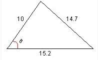 Use the law of cosines to find the value of cos theta. a) -0.72 b) 0.29 c) 0