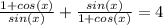 \frac{1+cos(x)}{sin(x)}+\frac{sin(x)}{1+cos(x)} =4