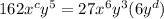 162x^{c}y^{5}=27x^{6}y^{3}(6y^{d})
