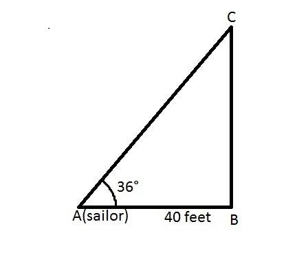 Asailor is looking at a kite. if he is looking at the kite at an angle of elevation of 36and the dis