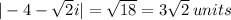 | - 4 -  \sqrt{2}  i|  =  \sqrt{ 18 }  = 3 \sqrt{2}  \: units