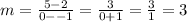 m=\frac{5-2}{0--1}=\frac{3}{0+1}= \frac{3}{1}=3