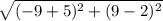 \sqrt{(-9+5)^2+(9-2)^2}