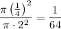\dfrac{\pi\left(\frac14\right)^2}{\pi\cdot2^2}=\dfrac1{64}