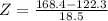 Z=\frac{168.4-122.3}{18.5}