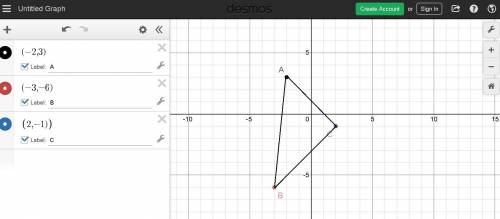 Triangle abc has vertices at a(-2, 3), b(-3,-6), and c(2,- 1). is triangle abc a right triangle?  if