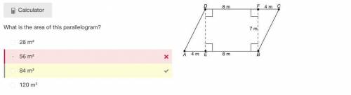 What is the area of this parallelogram?  28 m² 56 m² 84 m² 120 m²