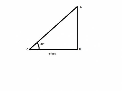 Aladder is leaning against a wall and make an 82 degree angle of elevation with the ground.  part a: