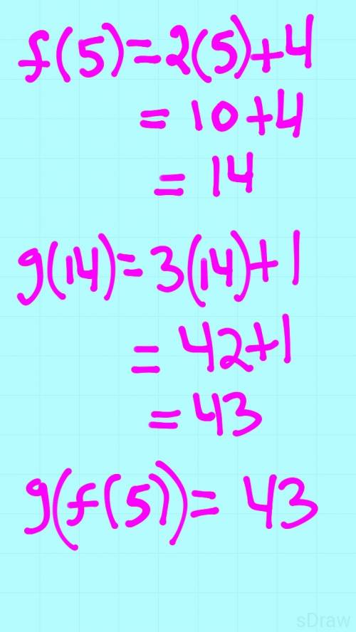 For the function f(x)=2x+4 and g(x)=3x+1 find g(f(5)