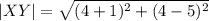 |XY|=\sqrt{(4+1)^2+(4-5)^2}