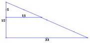 One triangle on a graph has a vertical side of 5 and a horizontal side of 11. another triangle on a