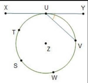 Line segment xy is tangent to circle z at point u. if the measure of is 84°, what is the measure of