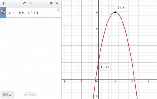 The vertex of a quadratic function is located at (1,4) and the y-intercept of the function is (0,1).