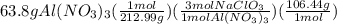 63.8gAl(NO_3)_3(\frac{1mol}{212.99g})(\frac{3molNaClO_3}{1molAl(NO_3)_3})(\frac{106.44g}{1mol})
