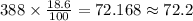 388\times \frac{18.6}{100}=72.168\approx 72.2