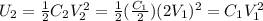 U_2=\frac{1}{2}C_2V_2^2=\frac{1}{2}(\frac{C_1}{2})(2V_1)^2=C_1 V_1^2