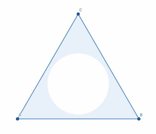 Acircle with a radius of one unit is inscribed in an equilateral triangle with an area of 4√3 square