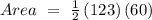 Area\ =\ \frac{1}{2}\left(123\right)\left(60\right)