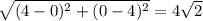 \sqrt{(4-0)^2+(0-4)^2}=4\sqrt2