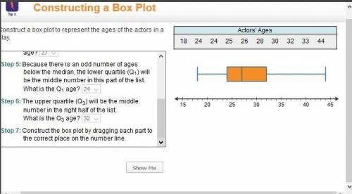 40 points for the answer. construct a box plot to represent the ages of the actors in a play. step 1