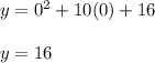 y = 0^2+10(0) + 16\\\\ y=16