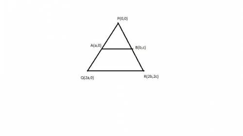 Given:  the coordinates of triangle pqr are p(0, 0), q(2a, 0), and r(2b, 2c). prove:  the line conta