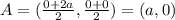 A=(\frac{0+2a}{2},\frac{0+0}{2})=(a,0)