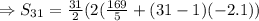 \Rightarrow S_{31}=\frac{31}{2}(2(\frac{169}{5}+(31-1)(-2.1))