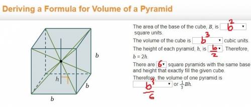The area of the base of the cube, b, is square units. the volume of the cube is  square units