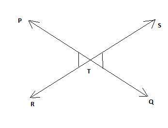 Pq and rs are two lines that intersect at point t, as shown below:  two lines pq and rs intersect at