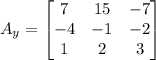 A_y=\begin{bmatrix}7&15&-7\\-4&-1&-2\\1&2&3\end{bmatrix}