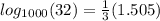 log_{1000}(32) = \frac{1}{3} (1.505)