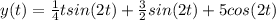y(t)=\frac{1}{4} tsin(2t)+\frac{3}{2} sin(2t)+5cos(2t)